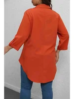 Plus Size 1XL-5XL Fashion Women‘s   Turn-Down Collar Blouse Ladies Button-Up Casual Chic Solid Color Roll-Up Sleeves Top Shirt - Image 3