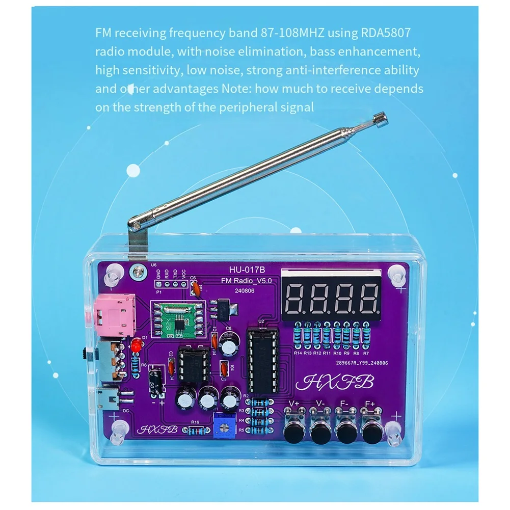 LA-New HU-017B DIY FM 라디오 전자 키트 조정 가능한 주파수 87-108Mhz 디지털 디스플레이 DIY 납땜 프로젝트 연습