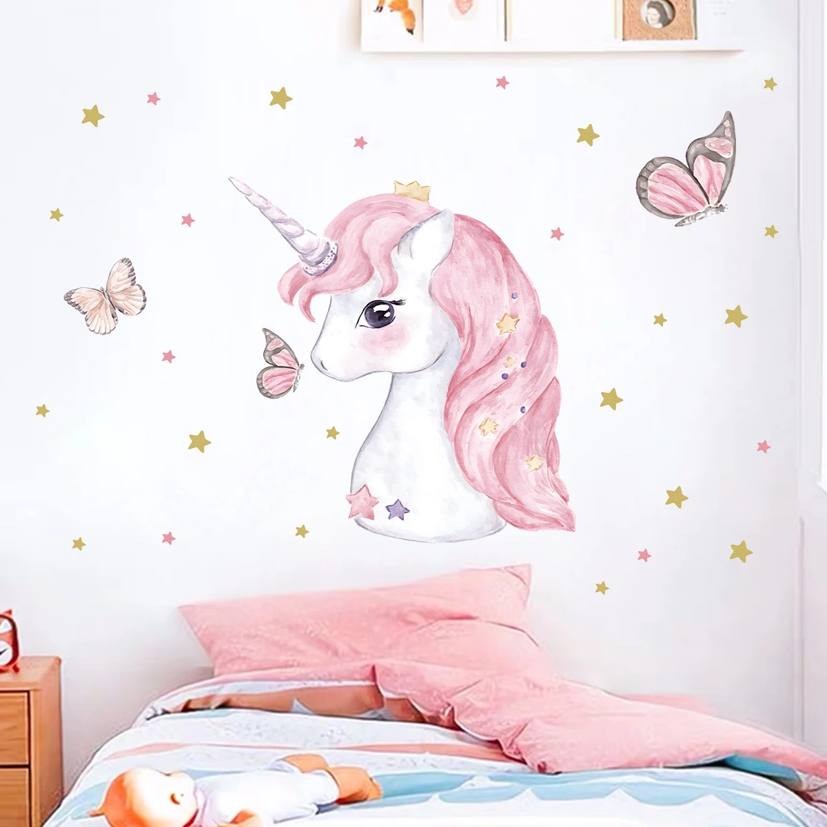Cartoon Cute Animal Unicorn Wall Sticker Kids Room Wall Art Decoration for Bedroom Girls Sweet Home Decore Living Room Wallpaper