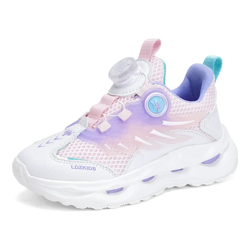 Children's Casual Sneakers Boys and Girls' Sports Shoes Spring New Mesh Breathable Rotating Button Kids' Running Shoes
