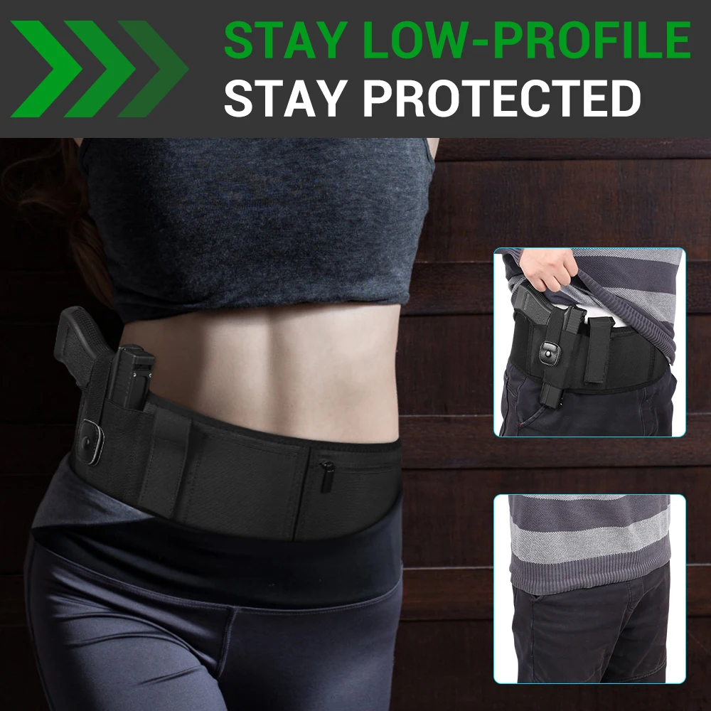 Tactical Concealed Carry Belly Gun Holster Belt 45-58'' Belly Band Holster Universal Pistol Holder Magazine EDC Admin Pouch 6