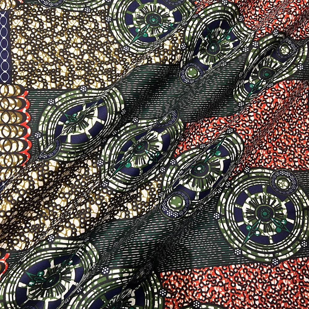 1pc 6 yards Fabric 5.48meter African Wax Fabric,Ghana Kente Design African Printed Wax Fabric Nigeria Ankara Kitenge Pagnes