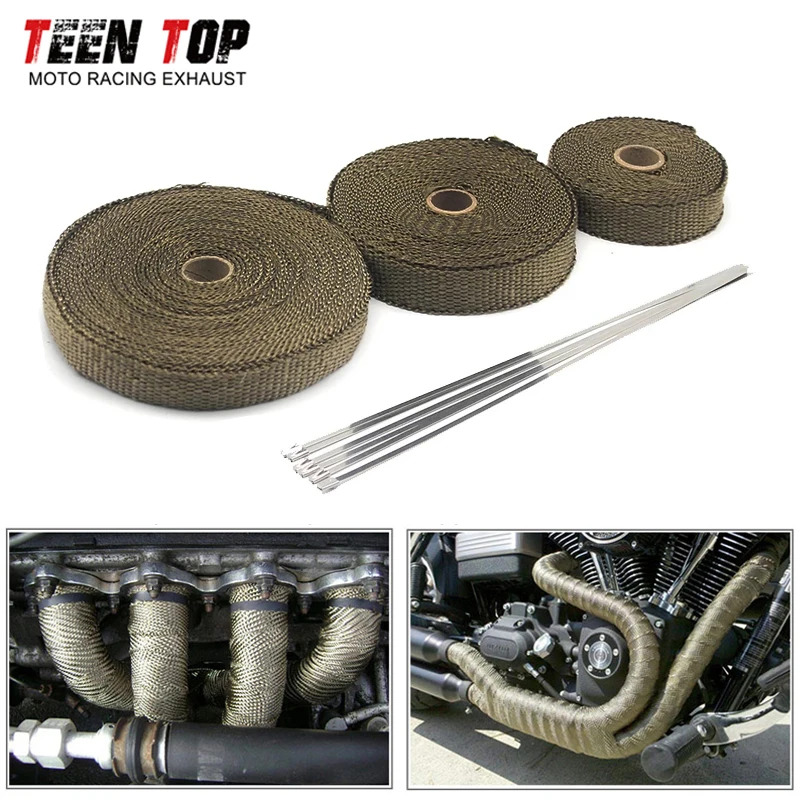 5M 10M 15M Motorcycle Exhaust Thermal Tape Exhaust Heat Wrap Roll for Motorcycle Fiberglass Heat Shield Tape with Stainless Ties - Image 2