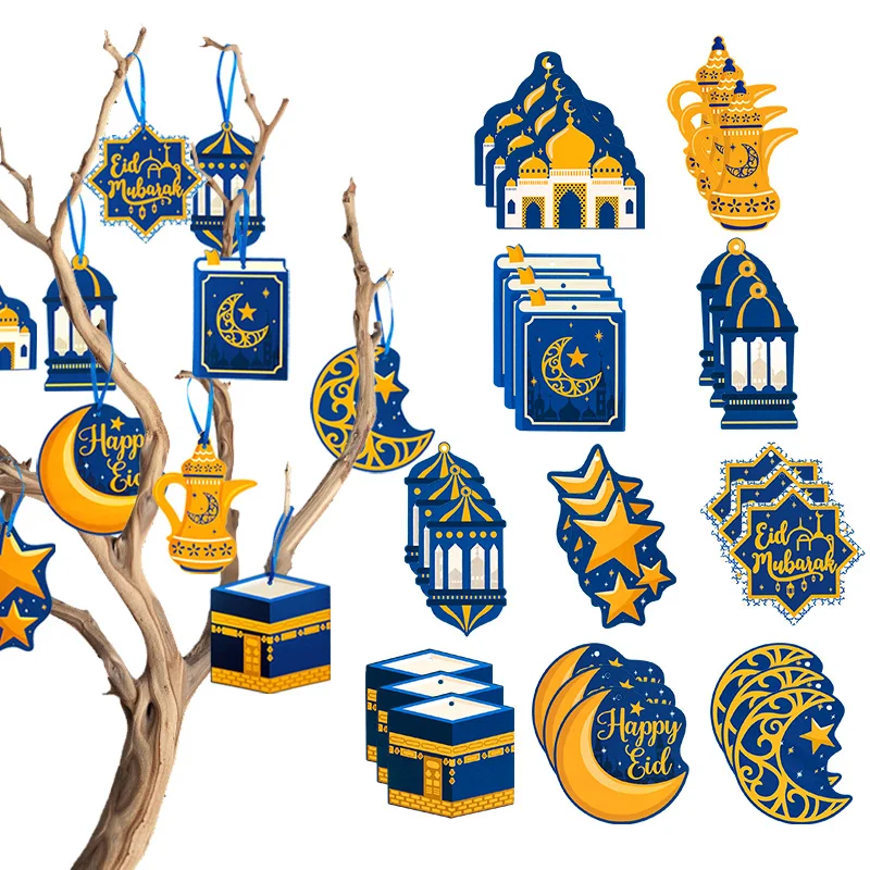 

10pcs Eid Mubarak Decoration Hanging Tag Star Moon Castle Pendant Ramadan Kareem Eid Al Adha Islamic Muslim Party Decor for Home