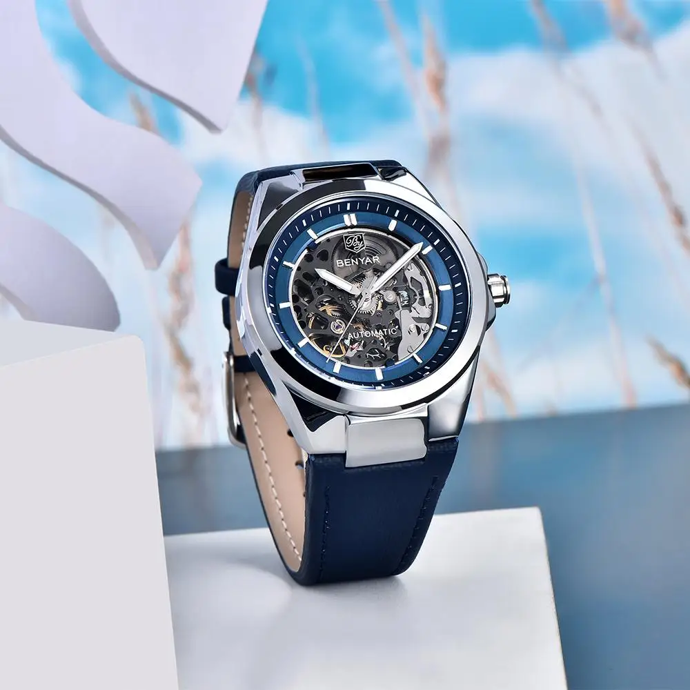 Benyar Skeleton Automatic mechanical wristwatch Fashion Classic Watch Alloy daily waterproof watch BY5207 Hombre reloj