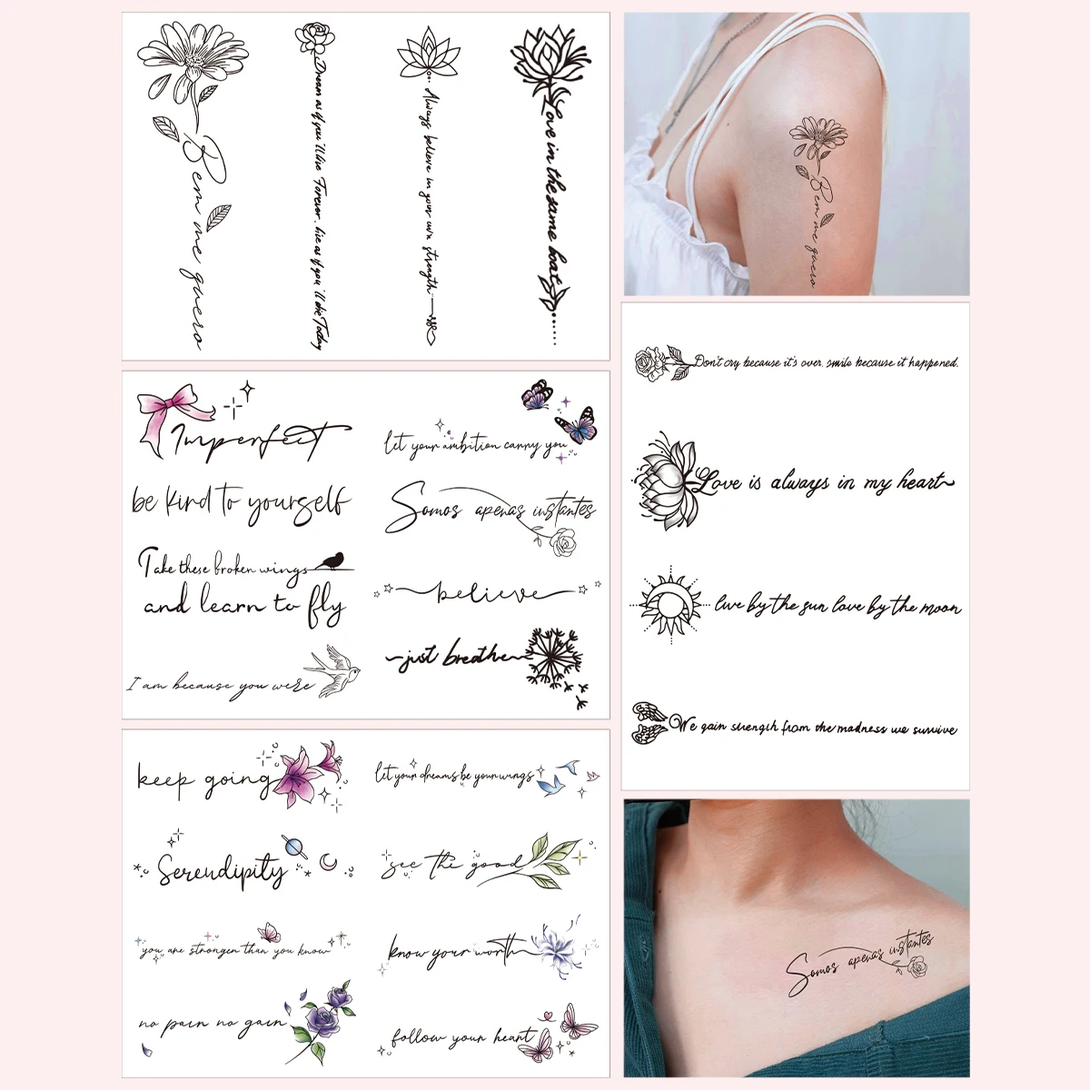 4pcs New Floral Inspirational letter Personalized Pattern Semi Permanent Tattoo Stickers for Women Waterproof Tattoo Stickers
