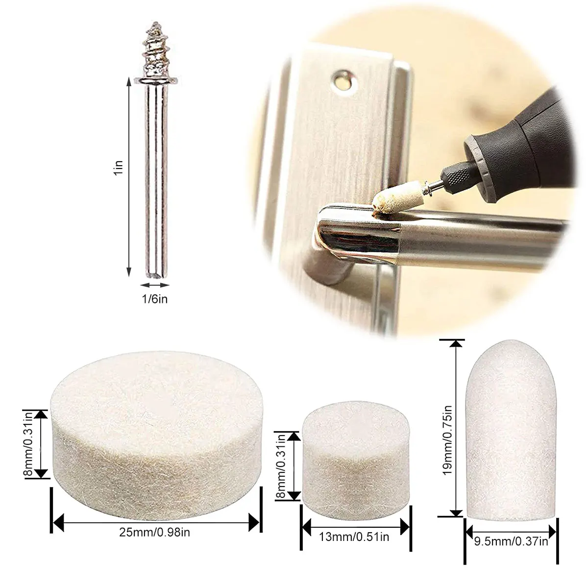 Grinding Polishing Buffing Round Wheel Pad Wool Felt with 1/8" Shank Connecting Rod Rotary Tool Accessory for Wood Metal Jewelry