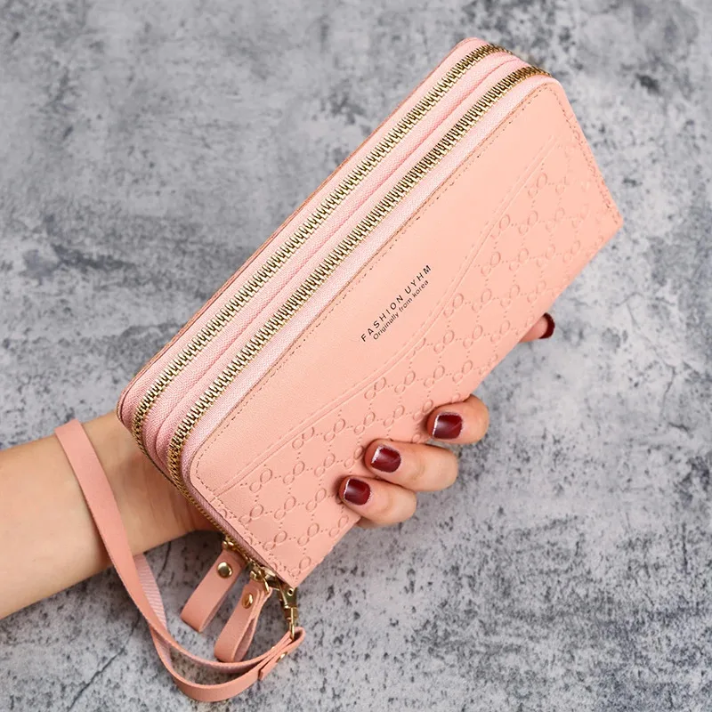 2025 New Women's Fashion Embossed Long Zipper Wallet with Large Capacity Double layer Zipper Phone Pocket Wallet