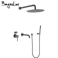 Bathroom Faucet Shower System Set 3-Function Shower Mixer Diverter Valve Gunmetal 8-16Inch Rainfall Head Shower Tap Wall Mounted 2