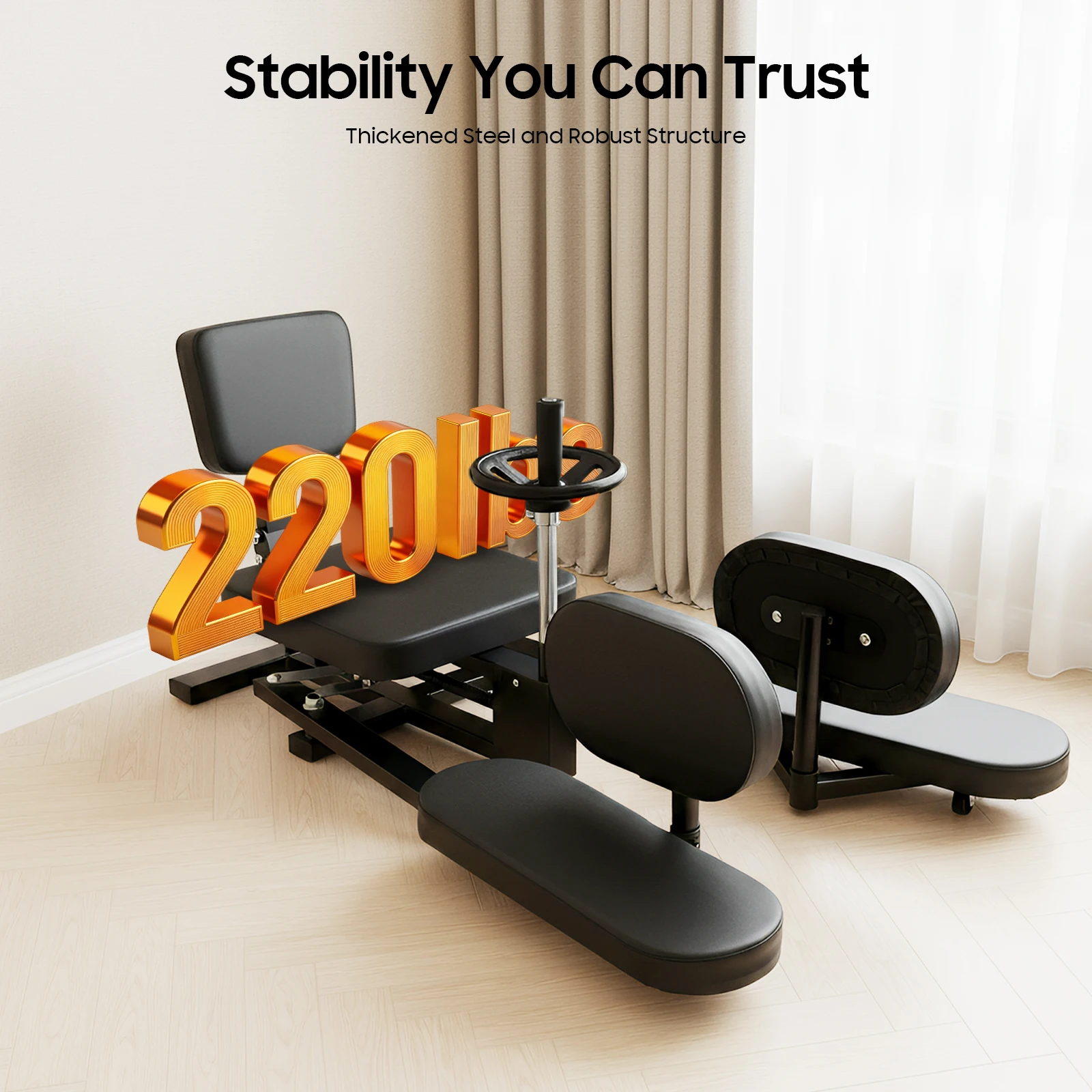 Stretching-Trainer für Zuhause, Fitnessgerät, horizontale Split-Maschine, verstellbarer großer PU-Sitz für die Beinmuskulatur_voghion.com