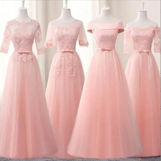 

Pink Lace Appliques Prom Dresses Sexy Lace Party Down Long A-Line Evening Simple Vestidos New Arrival