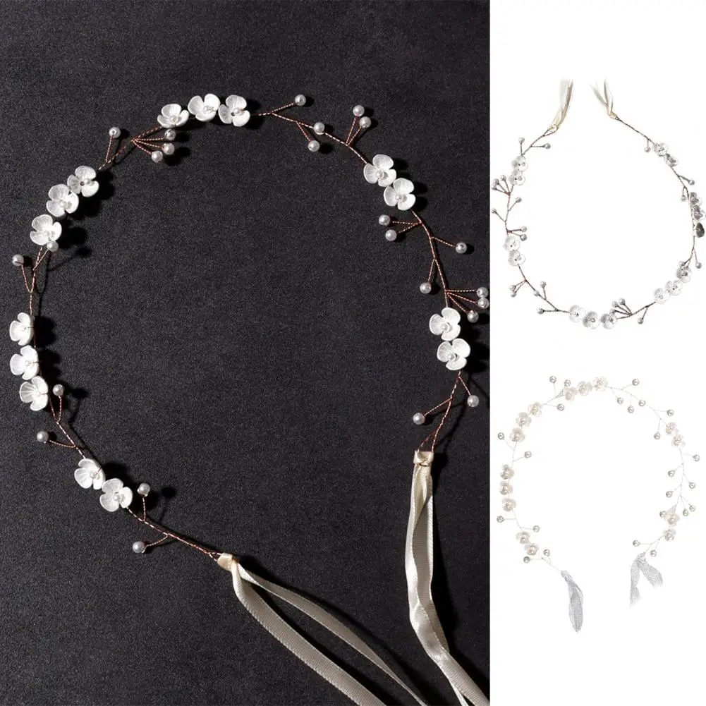 Bride Hairband Ribbon Faux Pearl Bride Headband Flower Bridal Wedding Copricapo Dress Up Headwear Accessori Per Capelli
