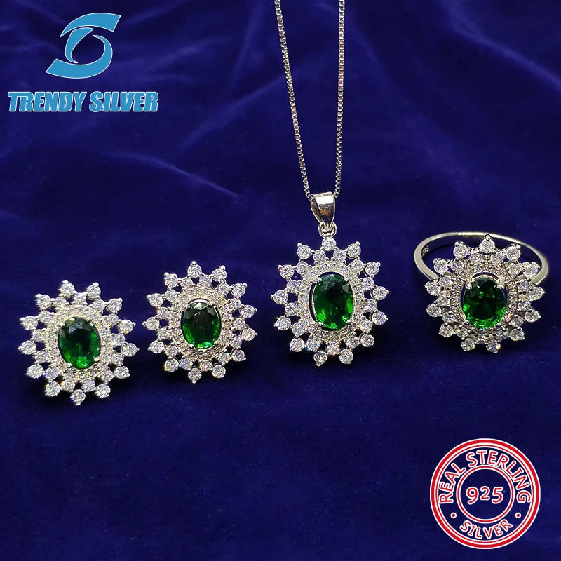 

Stud Earrings Necklace Ring 925 Silver Inlaid Zircon Classic Sterling Silver Set Jewelry Birthday Gift Valentine's Day