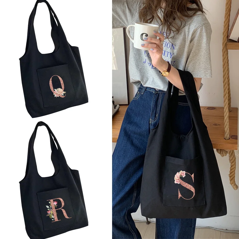 

Women Canvas Shoulder Bag Designer Vest Tote Bags Casual Handbag Rose 26 Letter Print Large Capacity Reusable Shopping Beach Bag