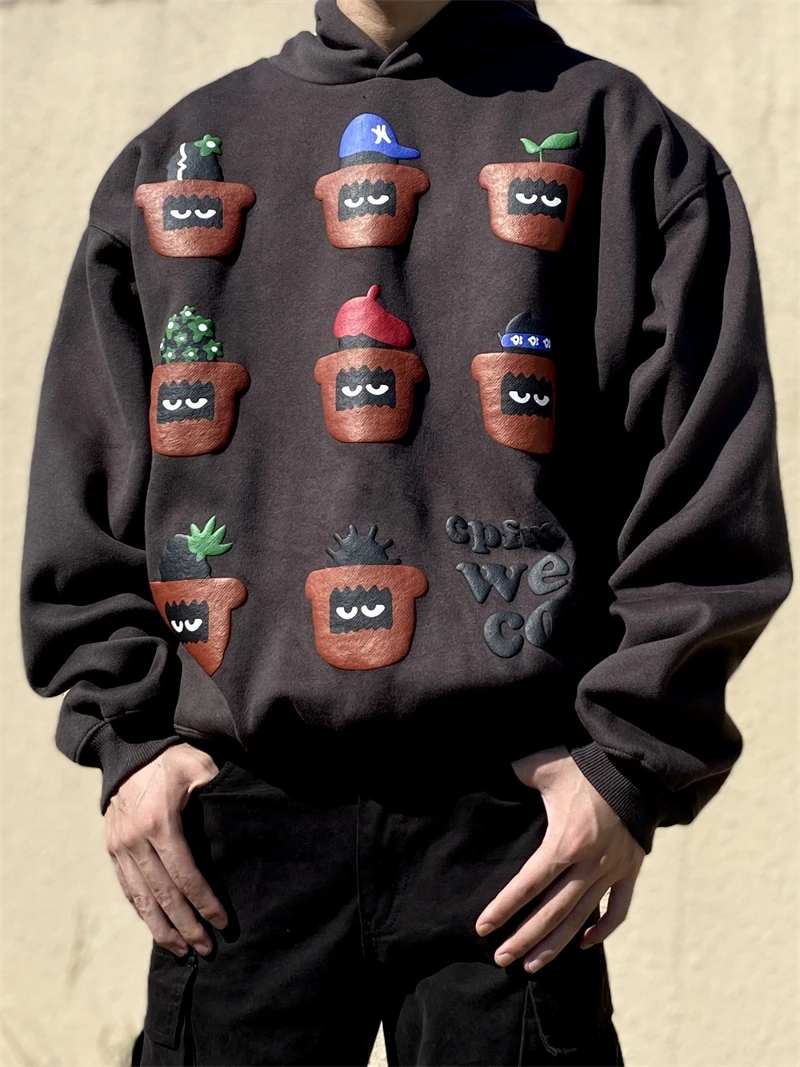 

23SS Streetwear West Coast Gang Potted Puff Print CPFM.XYZ Smiling Hoodie Men Women CPFM XYZ Oversize Pullover Berserk