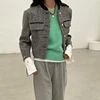 Biyaby Metal Button Stand Collar Jackets for Women Korean Style Pockets Plaid Coat Woman 2024 Spring Long Sleeve Cropped Jacket 3