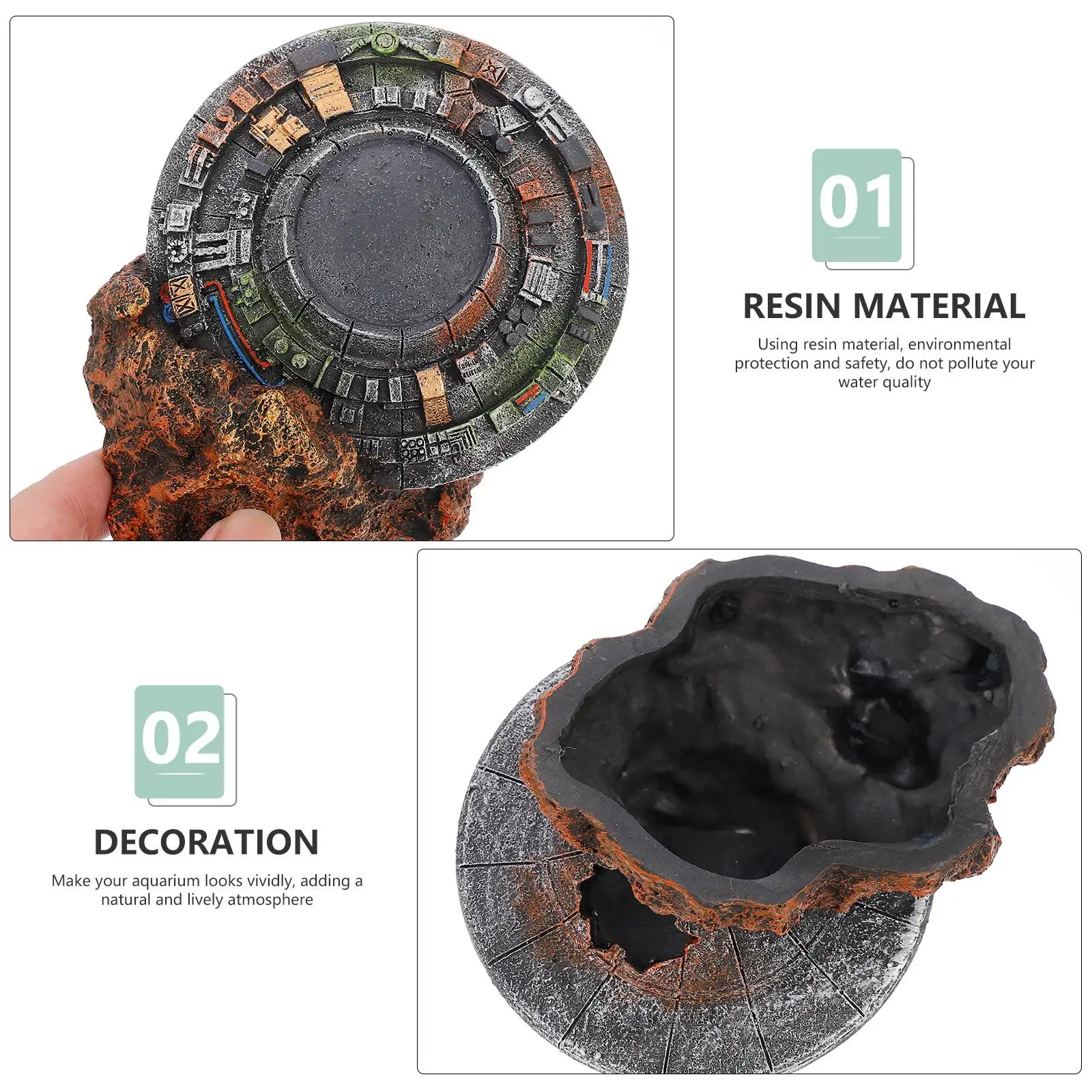 Resin Alien Spaceship Ufo Wreck nament Fish Tank Decor Aquarium Decoration Pet Products Artificial Decor Landscape Accessory