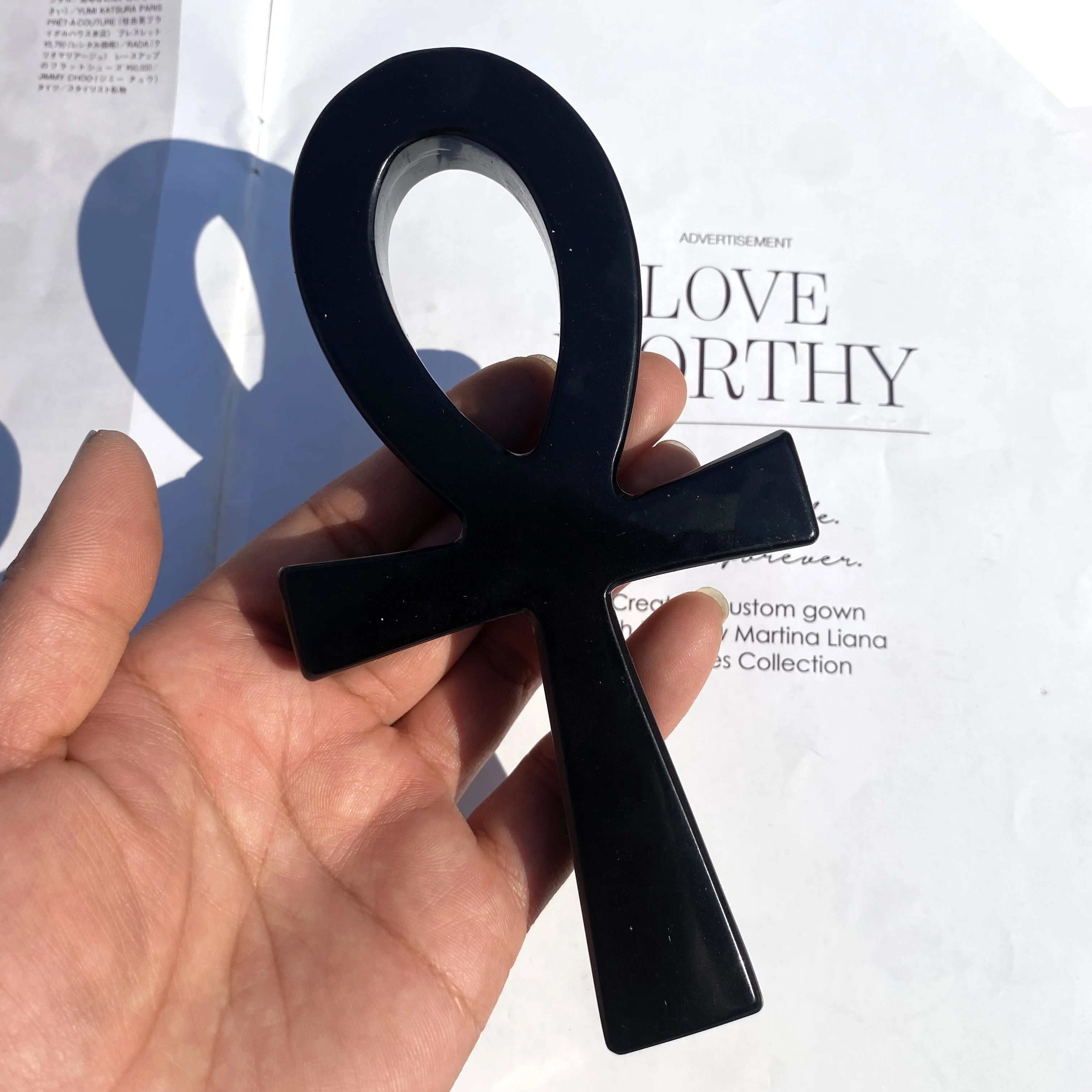 14 to 16cm Big Natural Black Obsidian Crystal Anka Cross Acient