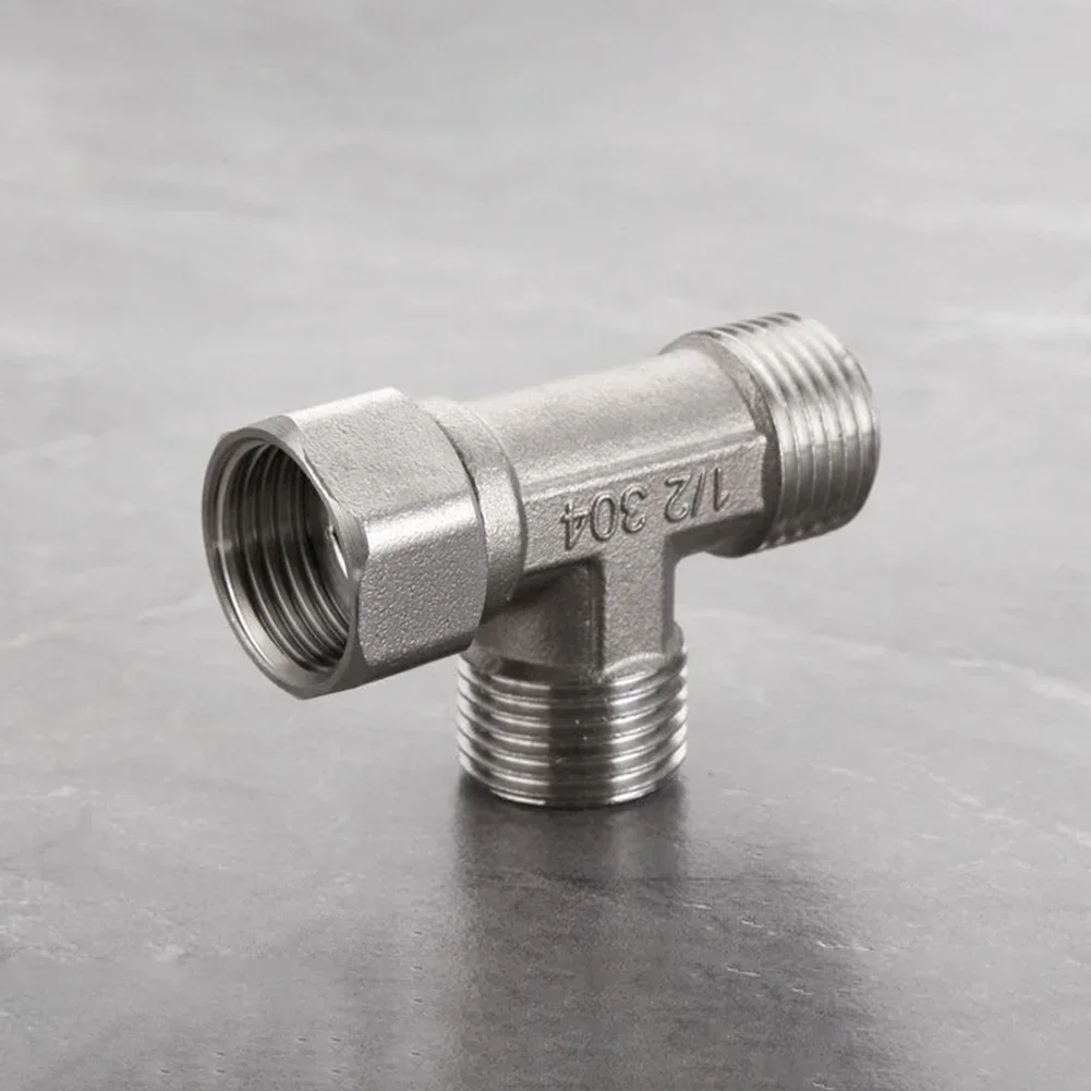 Toilet Diverter Valve Copper T Adapter G1/2" T-Valve Stainless Steel Silver Durabl Use For Toilet Bidet Sprayer Three-way Water diverter valve t adapter valve