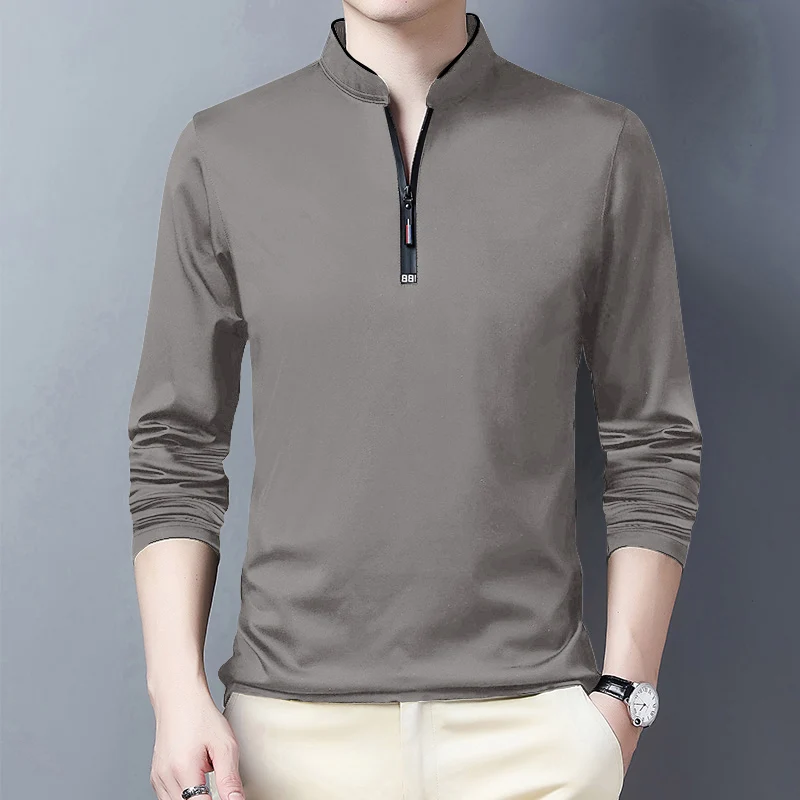 2025, lässiges, modisches, einfarbiges Langarm-Poloshirt für Herren, Stehkragen, vielseitiges, bequemes Oberteil – Detail 24
