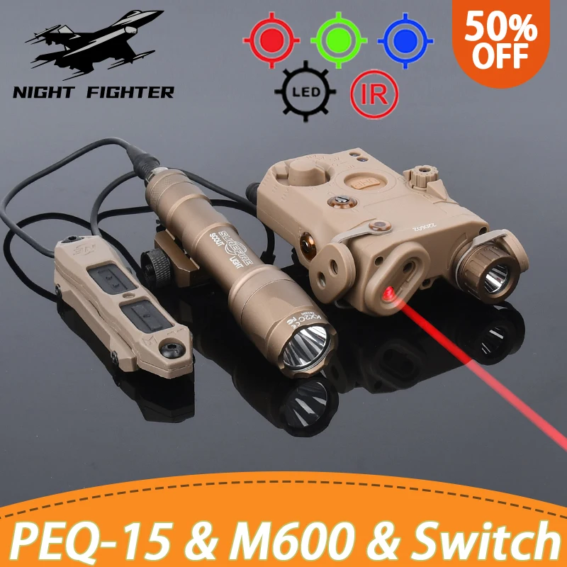 

Tactical PEQ 15 Red Green Pointer fill light sureir M600C Flashlight M300 Dual Control Pressure Switch Fit 20 MM Rail Airsoft