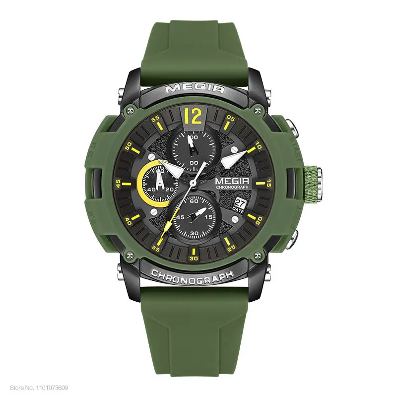 Orange Sport Chronograph Waterproof Watch with Luminous Display and Silicone Strap