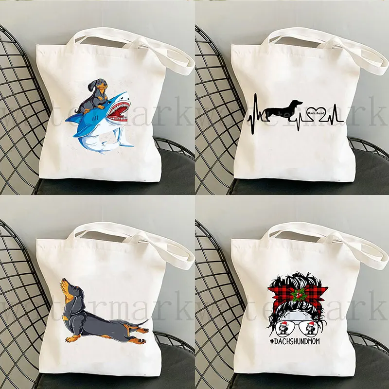 

Dachshund Print Aesthetic Dog Mom Reusable Casual Cloth Handbag Storage Bag Shopper Canvas Zipper Shopping Shoulder Tote Bags