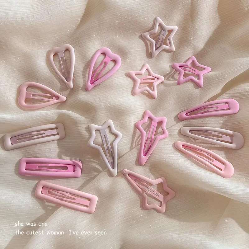 3Pcs/Set New Girls Fashion Color Geometric Stars Ornament Pink Hair Clips Adult Sweet Hairpins Female Hair Accessories