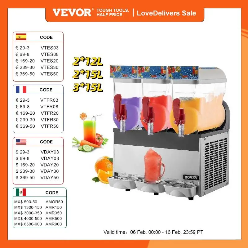 Vevor Macchina Per Granite Sorbetto Bevande Fredde Elettrica Commerciale Con 2/3 Vasche Da 1800W, Macchina Elettrica Capacità Da 2X12/3X12/2X15/3 X 15