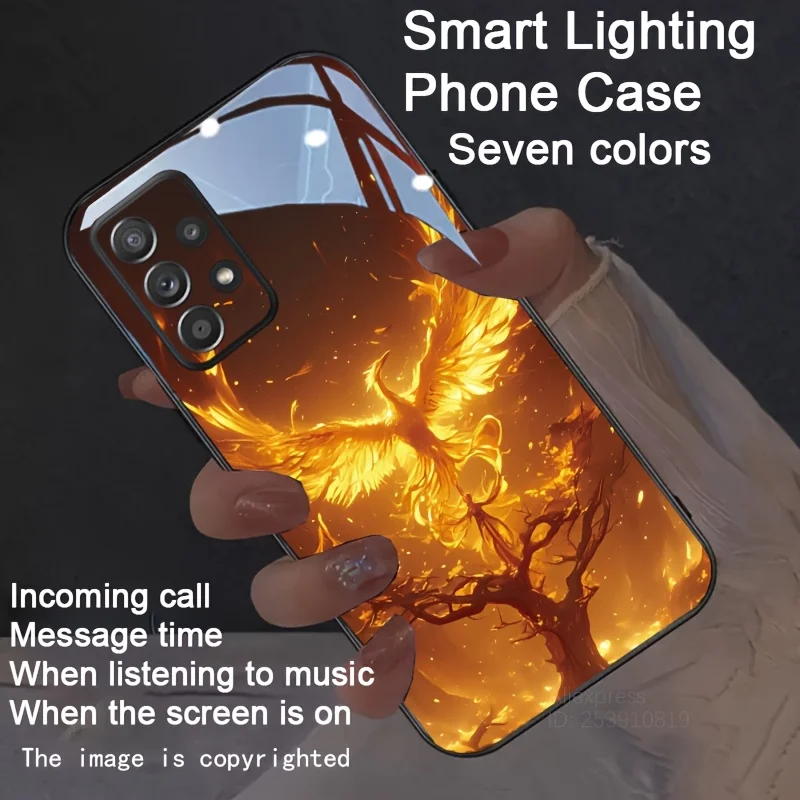 Flame Phoenix LED Glow Glass Back Luminous Phone Case with Eagle Design