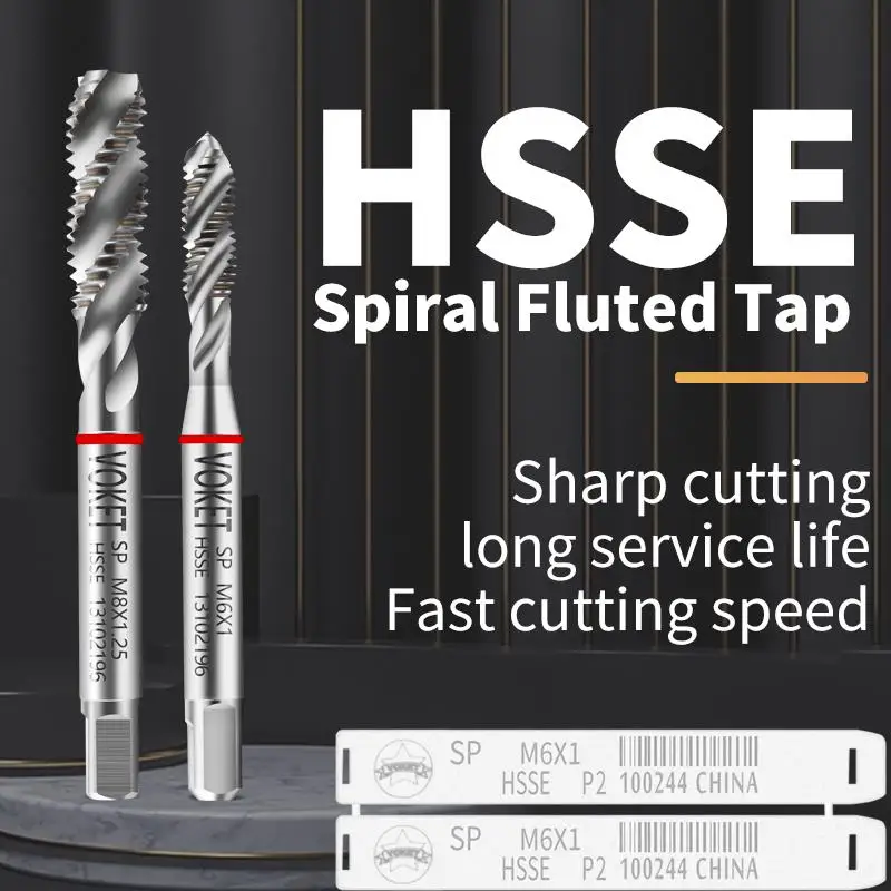 VOKET HSSE Red Ring JIS Standard Spiral Fluted Tap M1.2 M1.6 M2 M3 M4 M5 M6 M7 M8 M9 M10 M11 M12-M24 Machine Screw Thread Taps