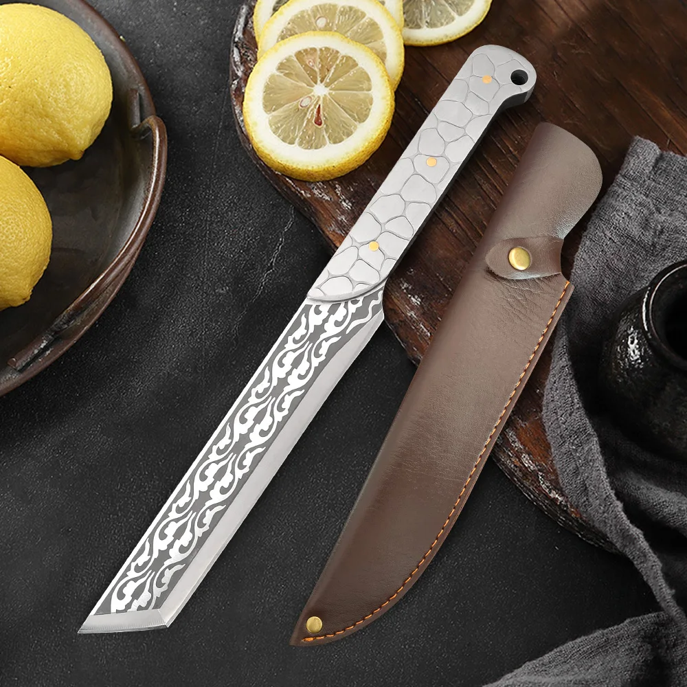 

Heavy Duty Stainless Steel Knife Hand Forged Blade Chef Kitchen Knife Steel Handle Full-Tang Butcher Knife Outdoor Hunting Knife