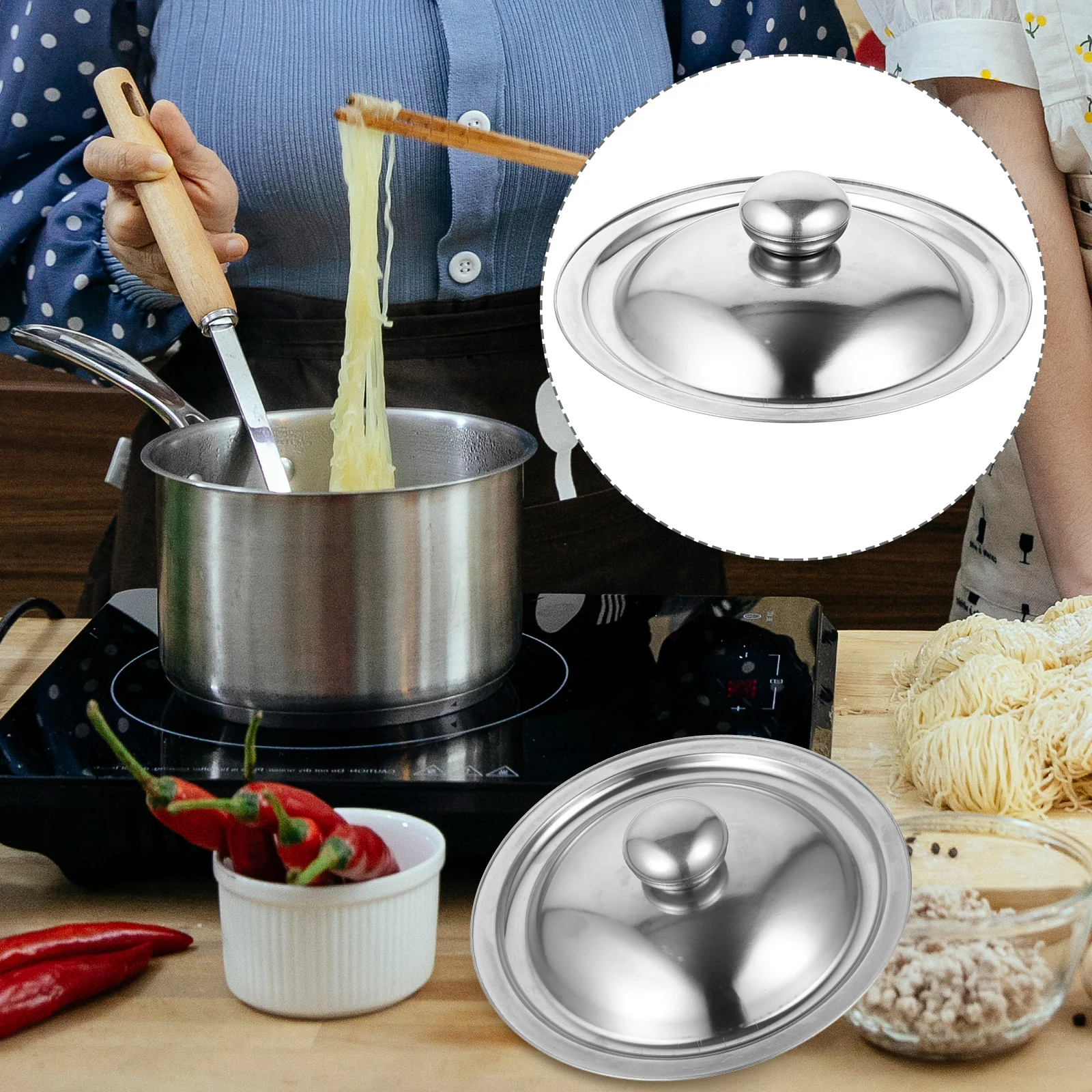 

Taste Cup Lid Pot Lids Seasoning Cover Pan Stainless Steel Multipurpose Oil for Pots and Pans