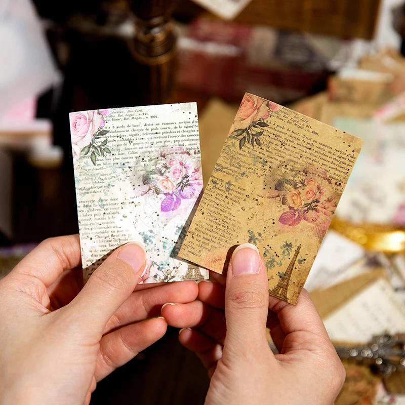 

100 Sheets Memo paper dual material flower retro ledger material decoration collage message material book 6 Models