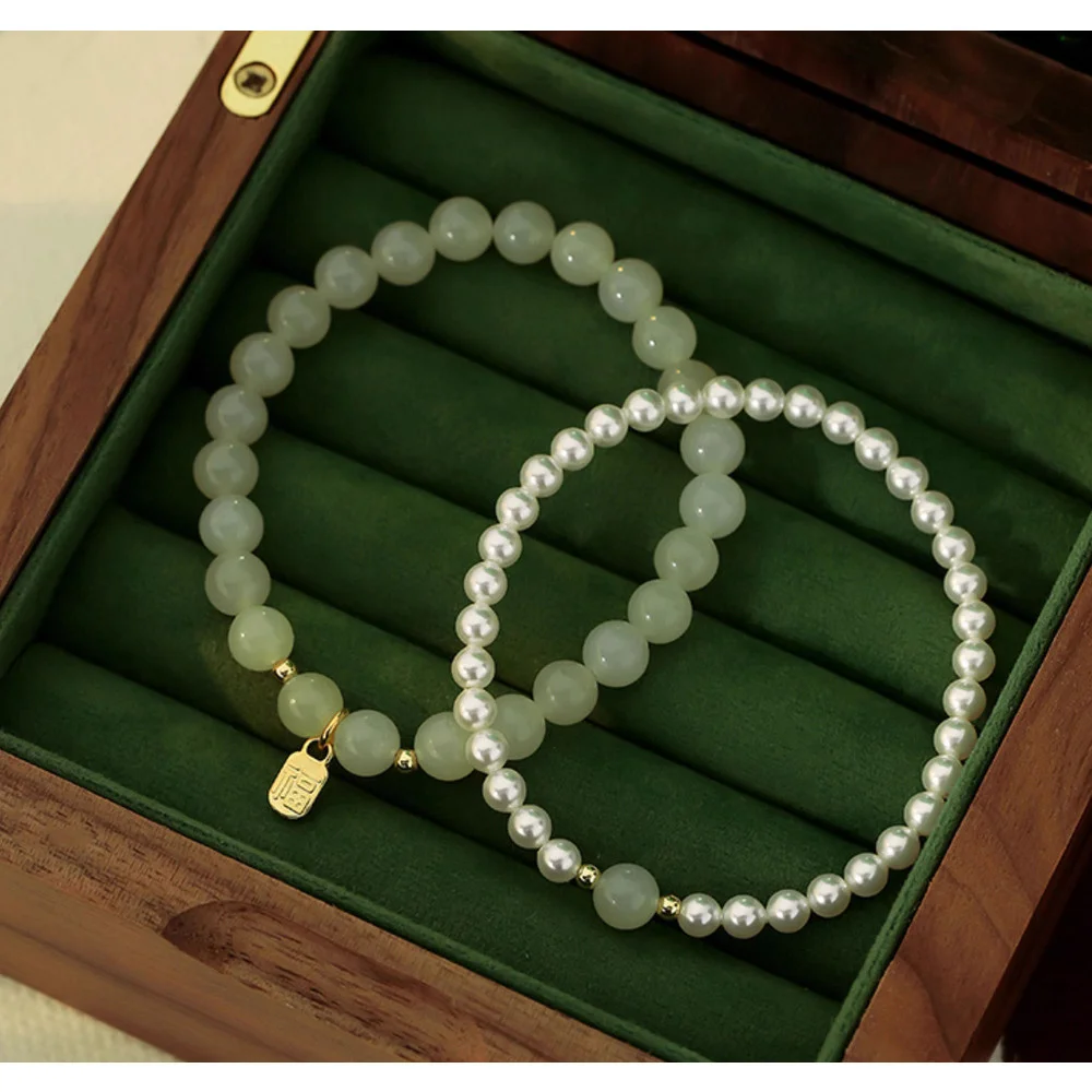 2023 Neues Perlen-Fu-Markenarmband für Damen, klein, hochwertig, exquisit, Hetian-Jade imitierend, Handschnur, Geschenk für beste Freundin, Mädchen_voghion.com