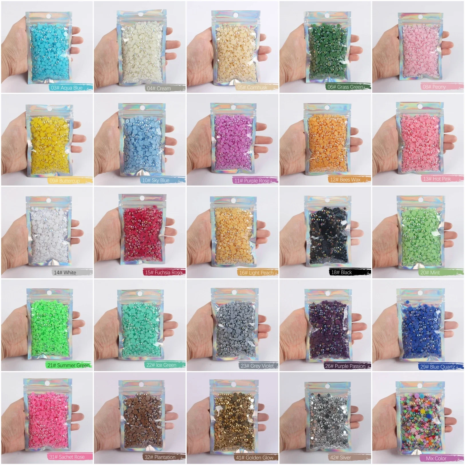 DIY 네일 아트 공예 장 모조 진주 하프 라운드 비즈, 믹스 사이즈 플랫 백 AB 진주, ABS 비즈 1000PCs, 3 4 5 6 8mm