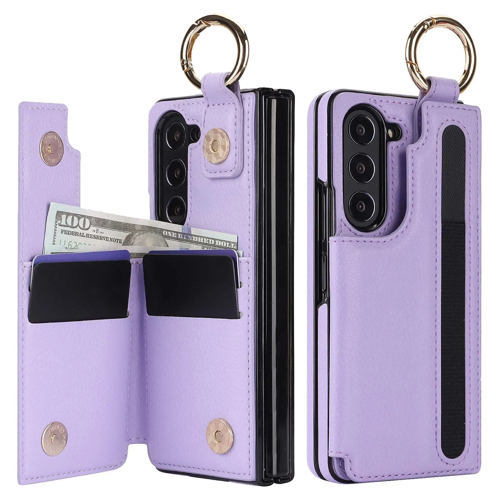 Luxurious PU Leather Ring Phone Case with Wallet & Card Slot for Foldable Phones (No Pen)