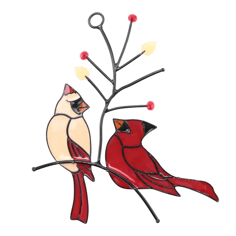 

A Pair Of Red Bird Stained Glass Decoration Home Window Decoration Ornaments (Two Birds On A Red Tree)