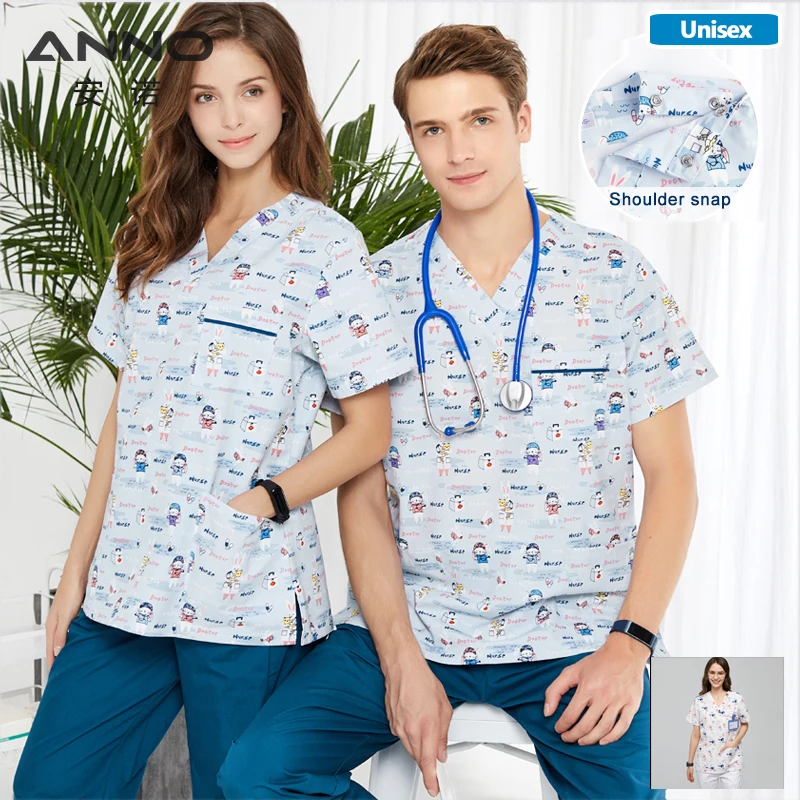ANNO Hospital Medical Scrubs Set Nursing Uniform Uisex Dental Clinic Nurse Scrubs SPA Uniforms Short or Long Sleeves medical uniform