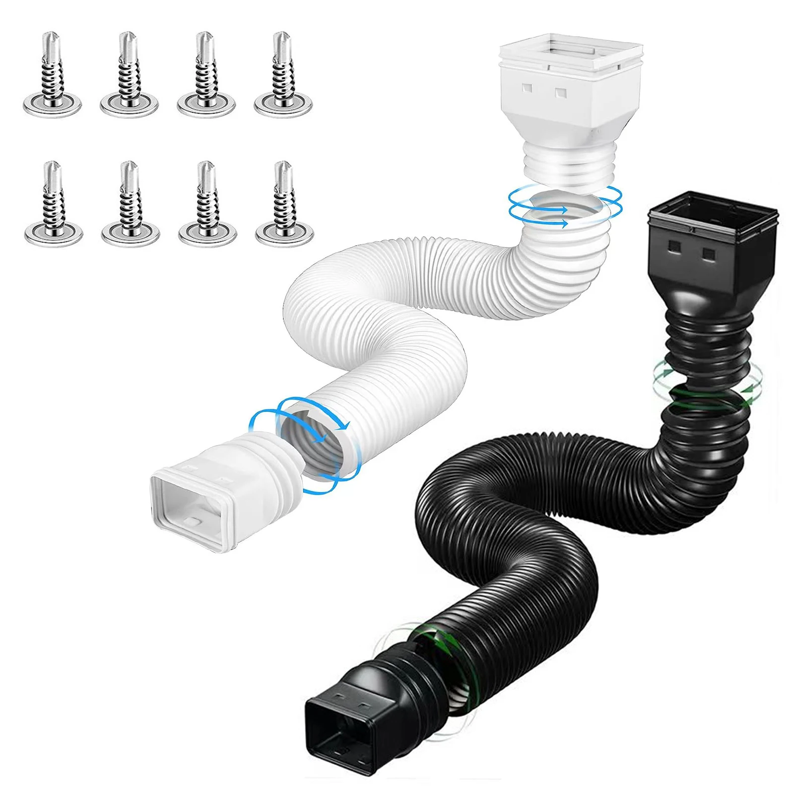 Rain Gutter Downspout Extensions Flexible Down Spout Drain Extender with 3x4in and 2x3in Connectors Screws Included rain gutter downspout extender,drain pipe