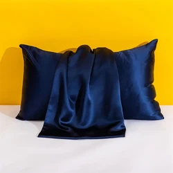 Silk Envelope Style Luxury Decorative Pillowcase for Hair and Skin Protection (Navy Blue)