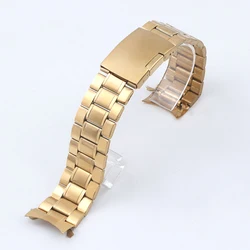 Premium Silver Stainless Steel Watch Band with Curved Ends and Tool Accessories - 22mm (Gold)