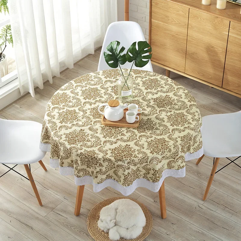 Juvale Tovaglia rotonda in pizzo – 150 cm in poliestere bianco – tovaglia circolare con bordo smerlato con sovrapposizione floreale e decorazione vintage per ricevimenti di nozze e casa