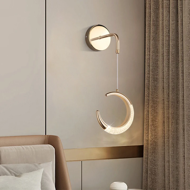 

Light luxury moon wall lamp LED living room creative minimalist background wall hotel bedroom golden circular wall lamp