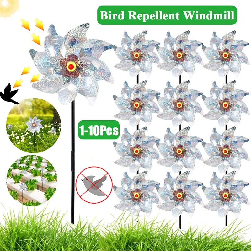 110PcsBirdRepellentWindmillsSpinnerDIYBirdsDeterrentSilver