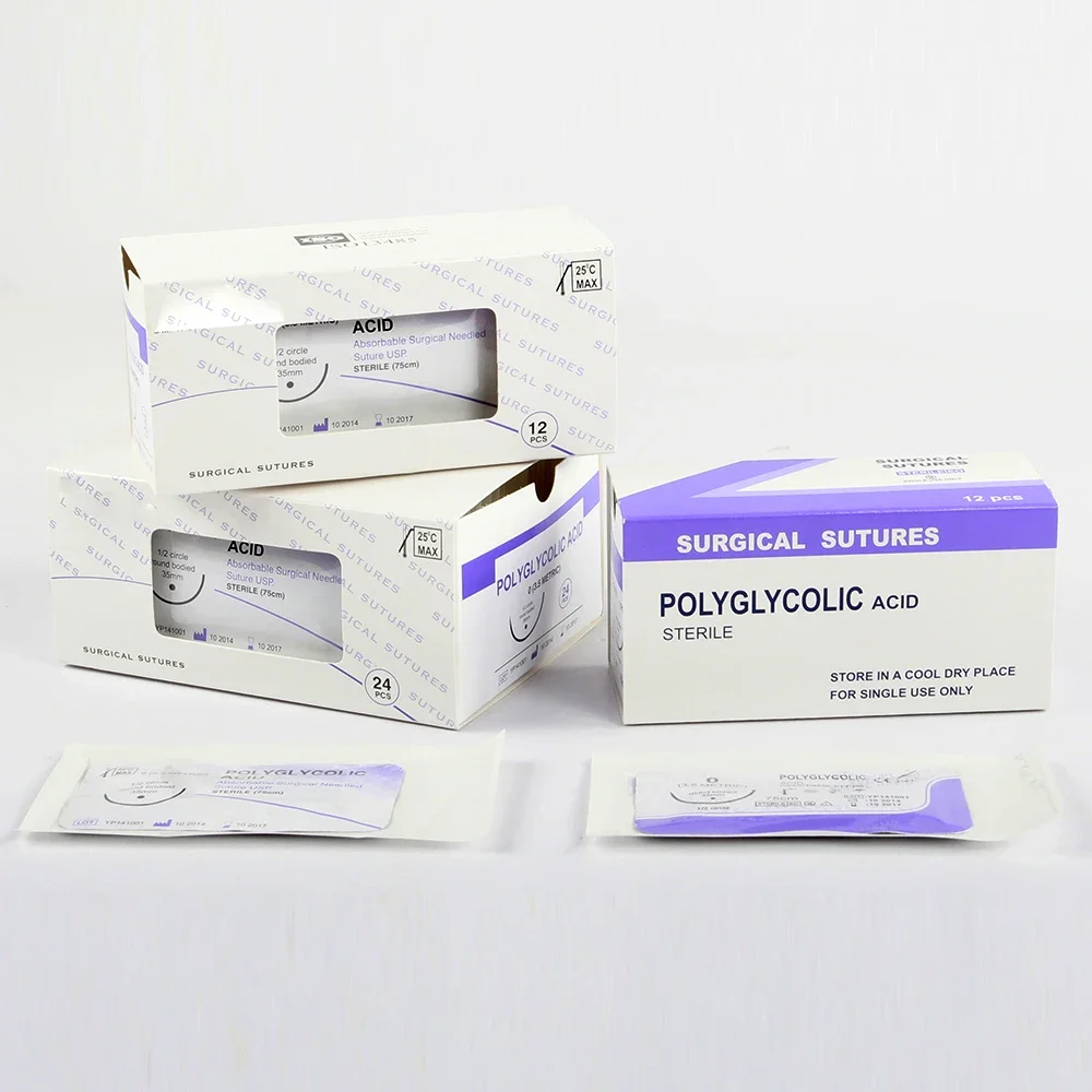 Absorbable Suture Thread Pet Dog Specific PGA 910 75CM 90CM With Needle 2/0 3/0 4/0 5/0 Teaching Clinic Hospital Exercises 12pcs
