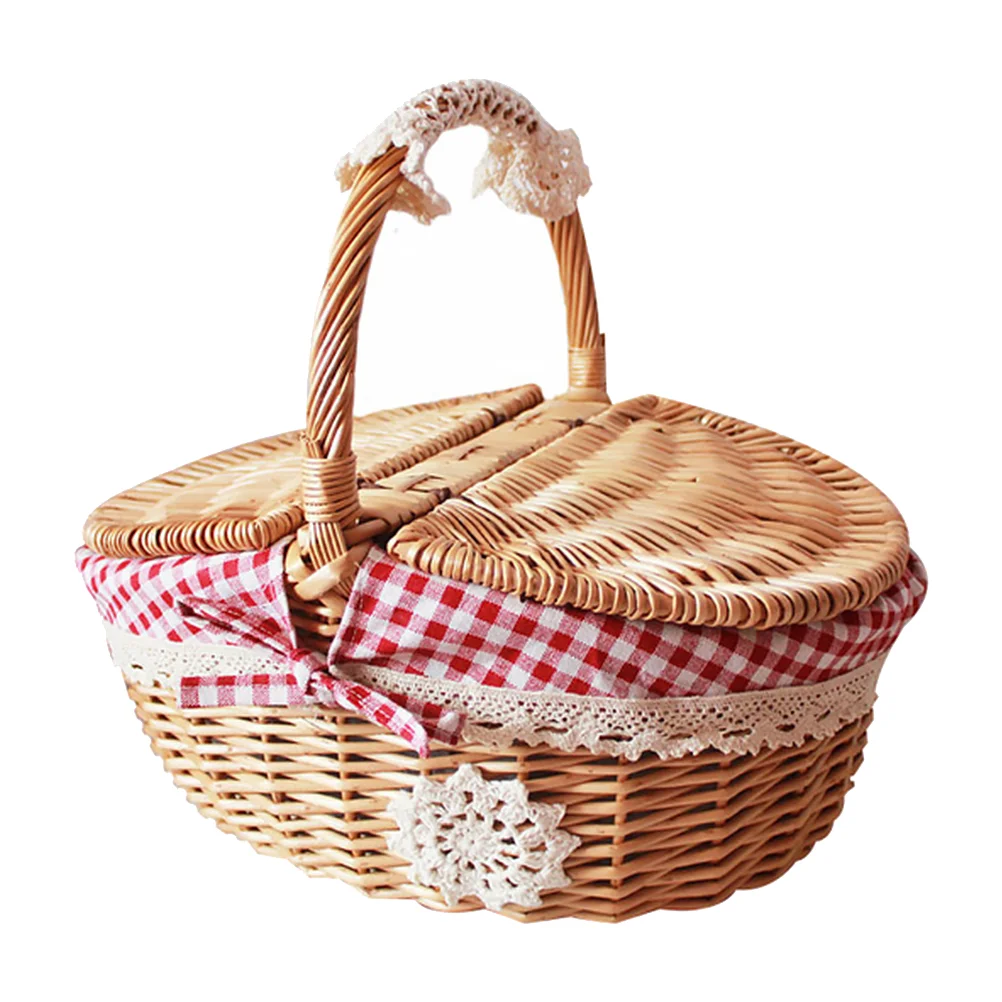 

Basket Storage Wicker Woven Picnic Flower Willow Baskets With For Bread Fruit Handles Handheld Flowers Kitchen Vegetable Easter