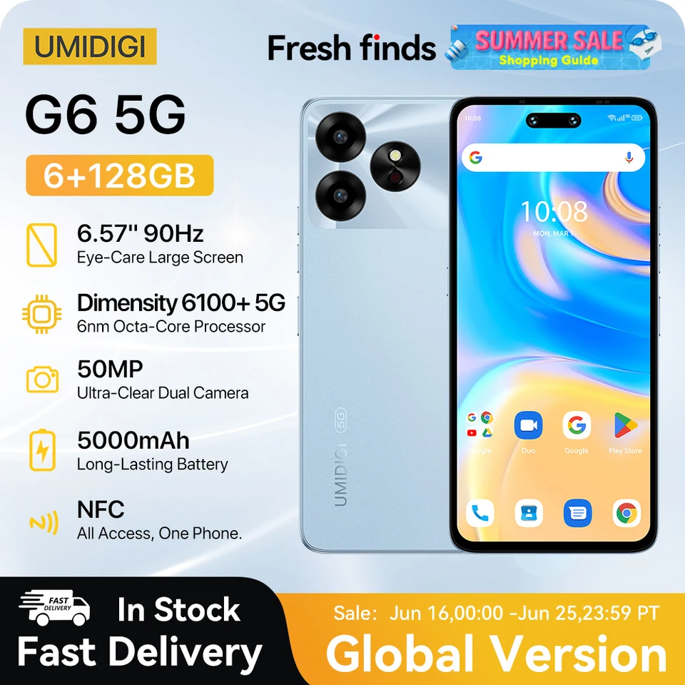 新しい 5G] UMIDIGI G6 5G スマートフォン 5G Android 13 寸法 6100+ 6