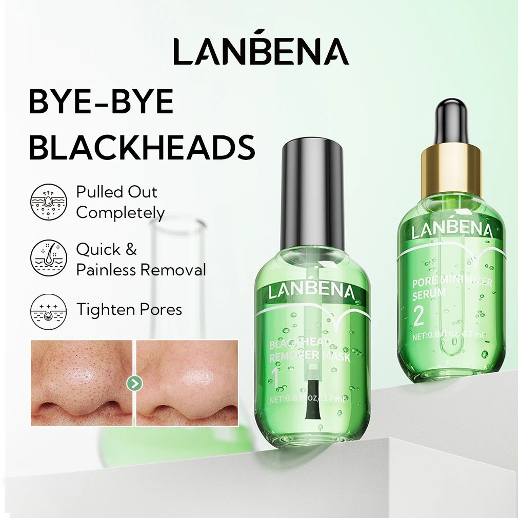 LANBENA Maschera per la rimozione di punti neri + Siero restringente i pori (Passo 1+Passo 2) Trattamento viso per l'acne 17 ml