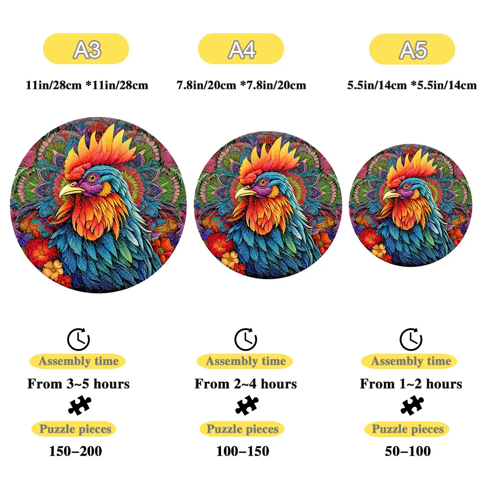 Rooster Puzzle 3D Wooden Puzzle Children Wooden DIY Crafts Decompression Toys Cock Animal Puzzles